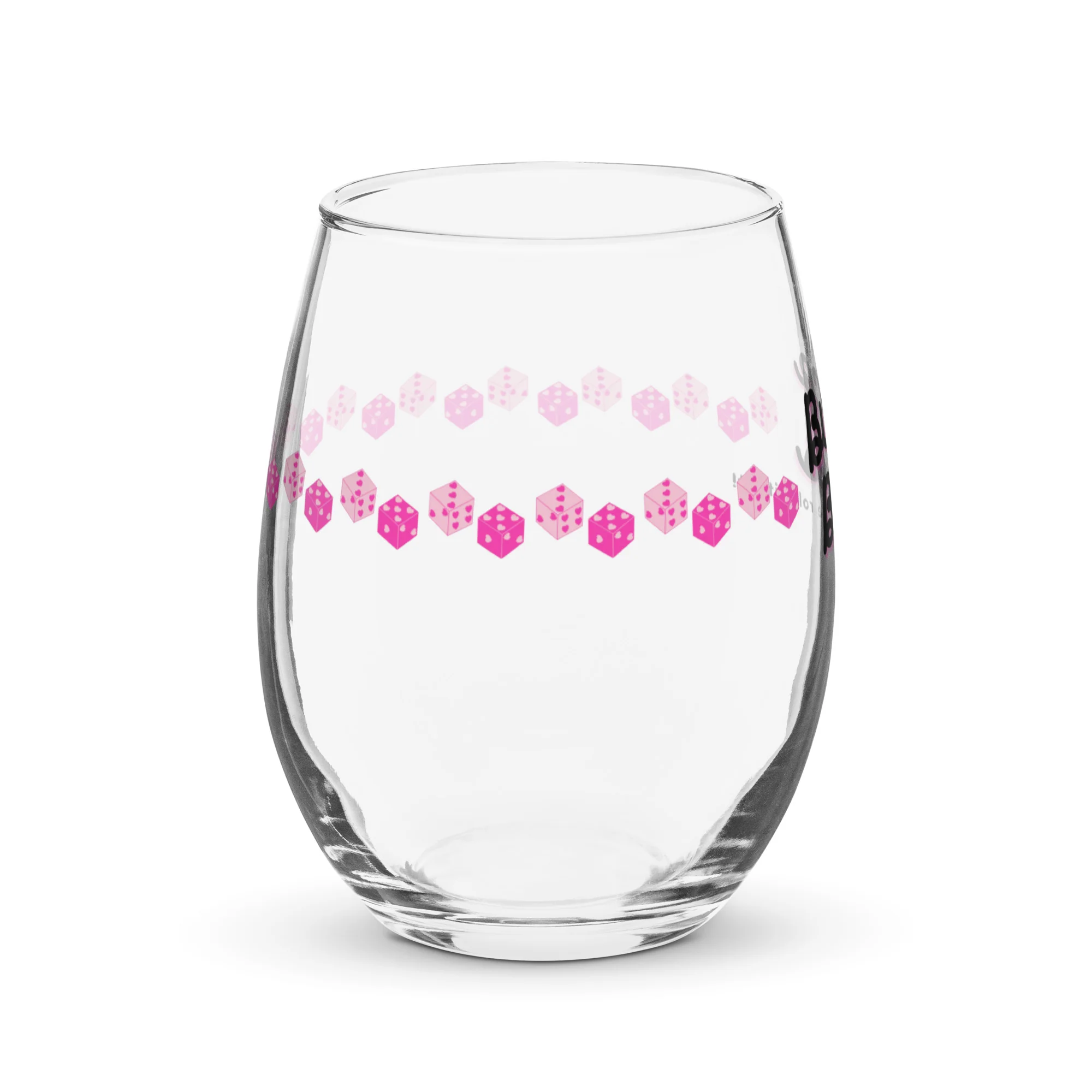 Bunco Babes: We roll with it! Stemless Wine Glass - Image 4